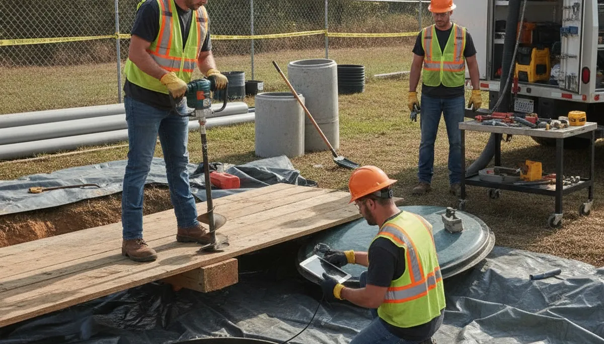 Septic repair technician inspecting a system in West Palm Beach, FL home